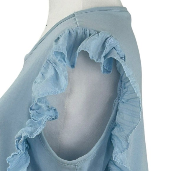 Calligraphie Ruffled Blue 100% Cotton Top Size L - Picture 5 of 9